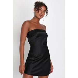 Lulus Exquisite Approach Black Satin Strapless Cowl Back Mini Dress - Size S